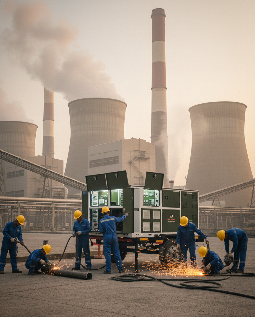 Field Forge mobile fabrication unit at power plant with welding operations