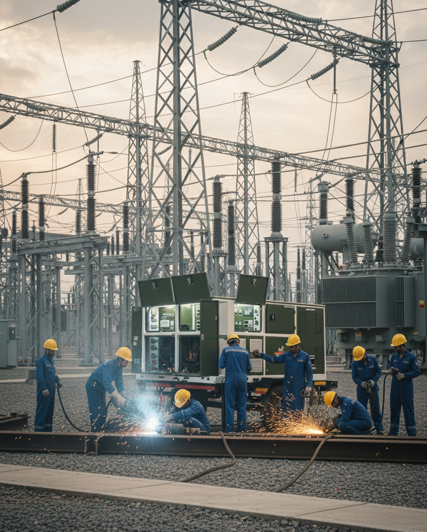 Mobile fabrication unit at electrical substation